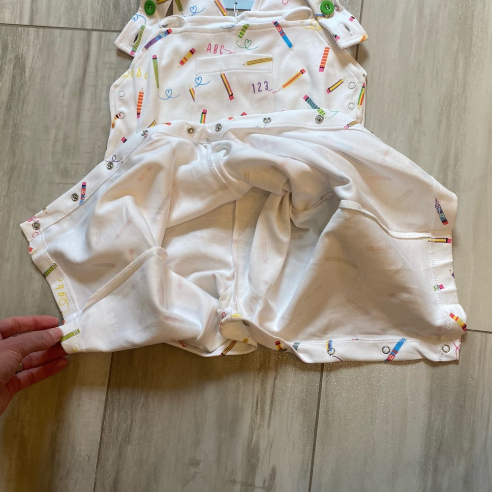 NWT Bella Bliss Pima Back to School Cotton Overalls with Colorful Pencils, 12M - Picture 7 of 10